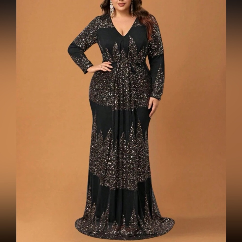 Luxe contrast sequins mermaid hem party formal evening wedding gown dress